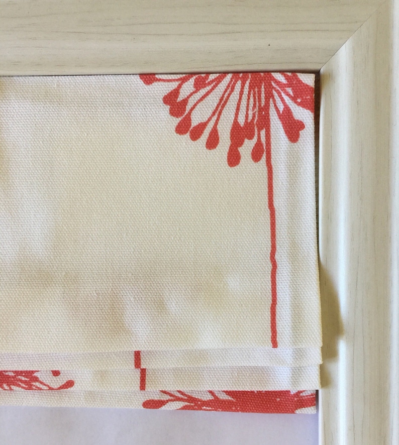 Custom Roman Shade in Coral and White Dandelion image 1