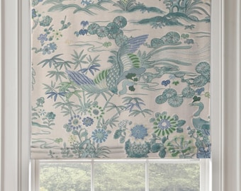 Lee Jofa Sakura Print Roman Shade Shown here in Teal, other colors are available