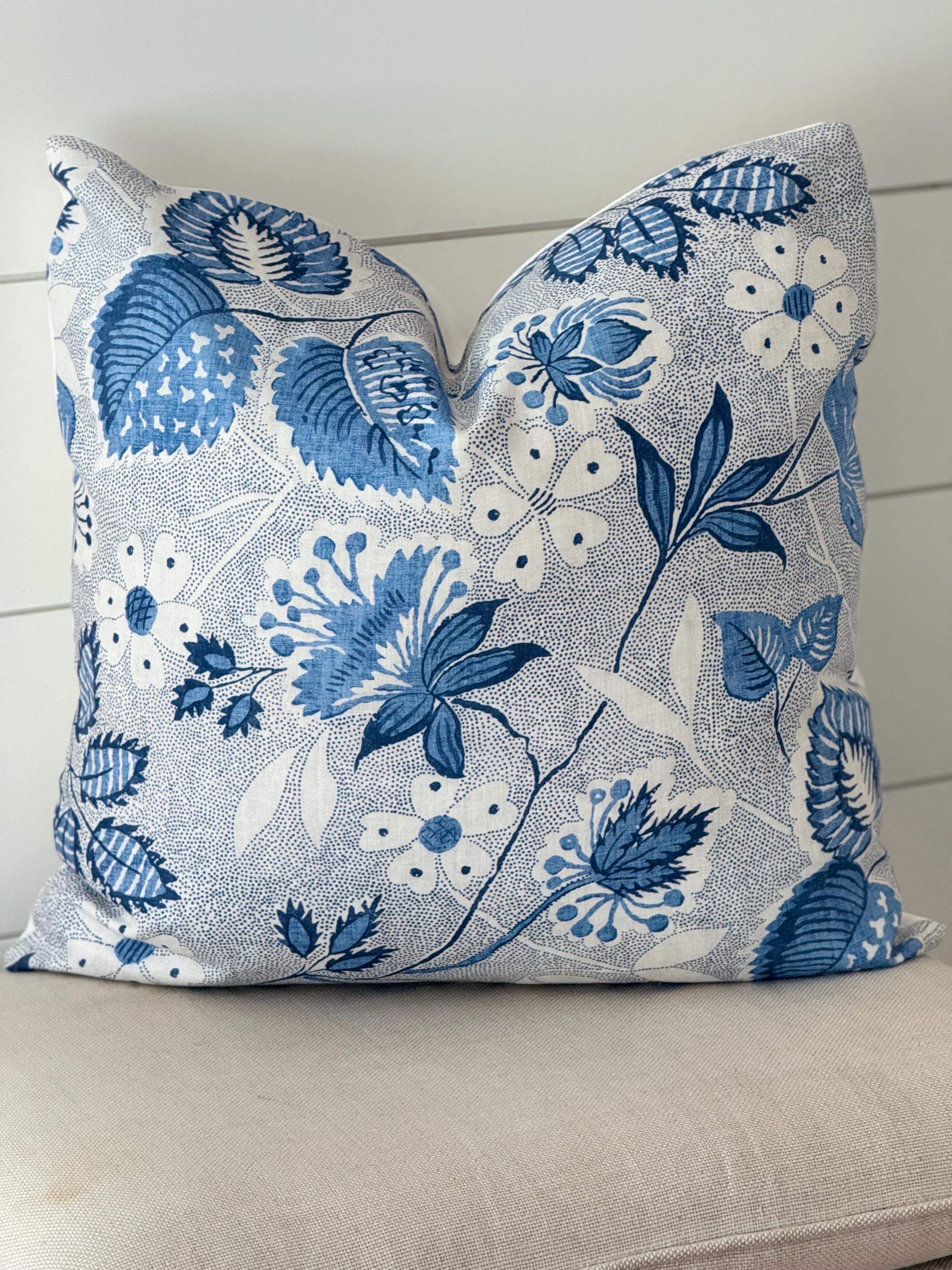 Hazel Design Blue Floral Pillow Cover, Thibaut Anna French Indienne Hazel Design - Etsy