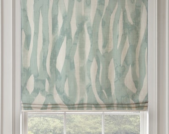 Custom Roman Shade in Brushstrokes Aqua also available in other colors