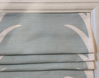 Schumacher Acanthus Stripe Roman Shade Shown in Sky Other colors available