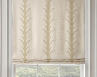 Schumacher Acanthus Stripe Roman Shade Shown in Sand Other colors available