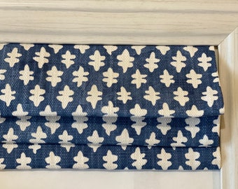 Custom Roman Shade in Blue and white Jewel