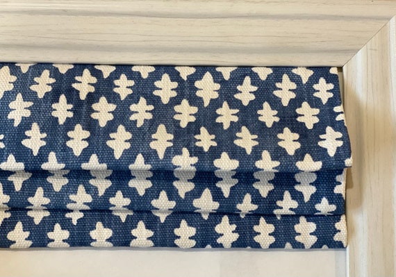 Custom Roman Shade in Blue and white Jewel