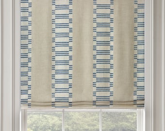 Designer Anna French Japonic Stripe Roman Shade shown in navy