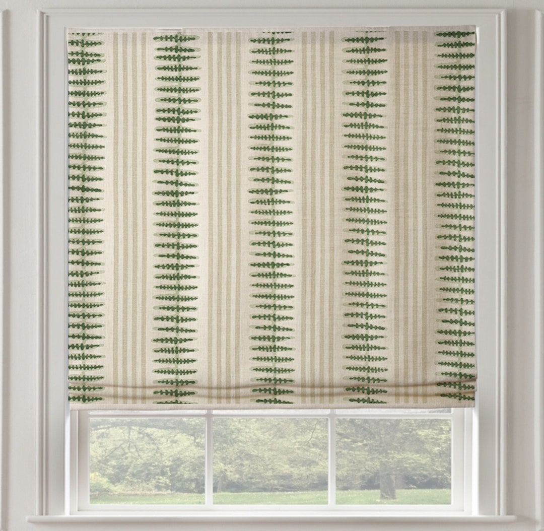 NEW Thibaut Indo Stripe Roman Shade Shown in Spruce Green Etsy