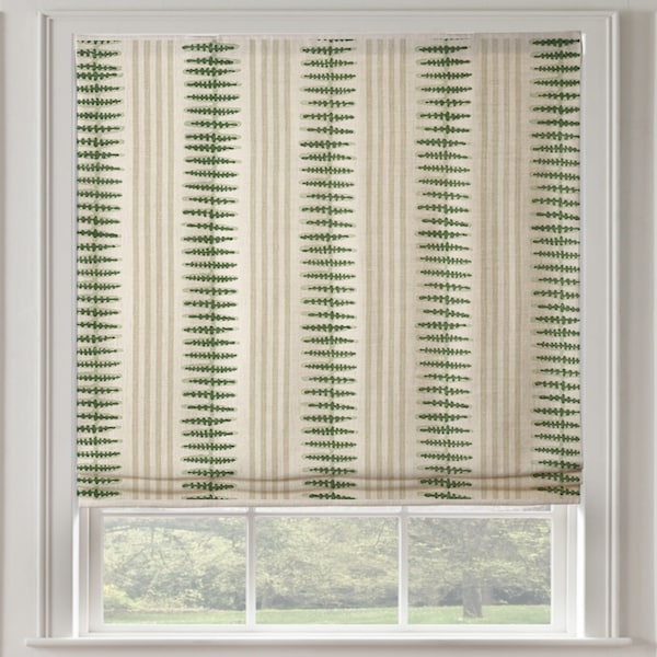 NEW Thibaut Indo Stripe Roman Shade Shown in Spruce Green