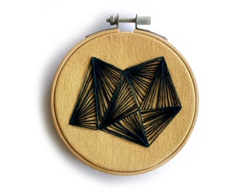 Small geometric embroidery 10 cm Hoop Art Wall Art color yellow and dark blue minimalist small wall decoration