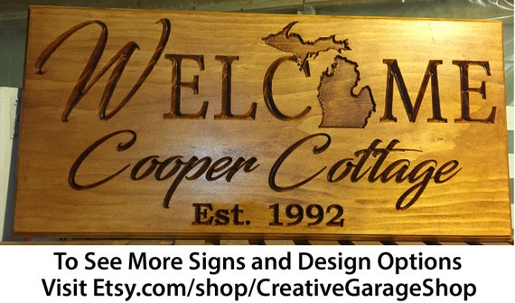 Last Name Wood Sign Michigan Gift Cabin Signs Mr And Mrs Etsy