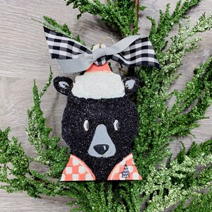 Hand-painted Wood Laser Cut Black Bear Ornament