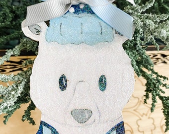 Hand painted wood polar bear ornament