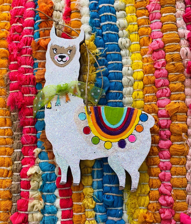 Hand-painted Wood Laser Cut Llama Ornaments