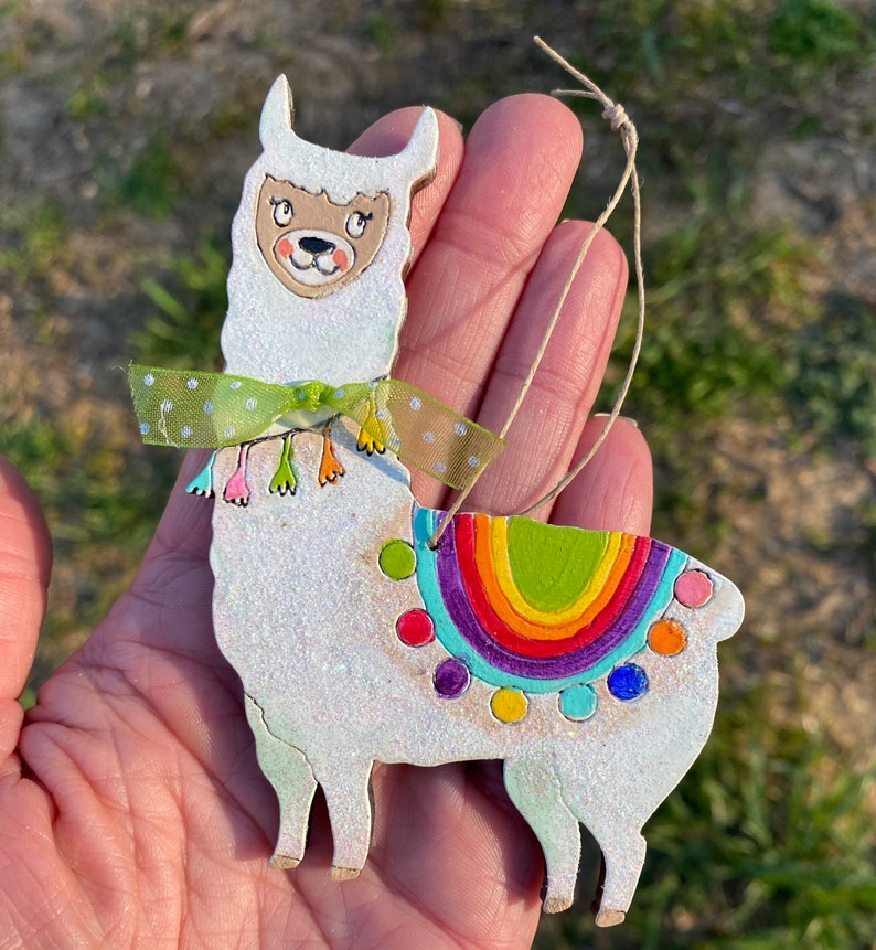 Hand-painted Wood Laser Cut Llama Ornaments