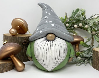 Woodland Green Ceramic Gnome Candy Jar