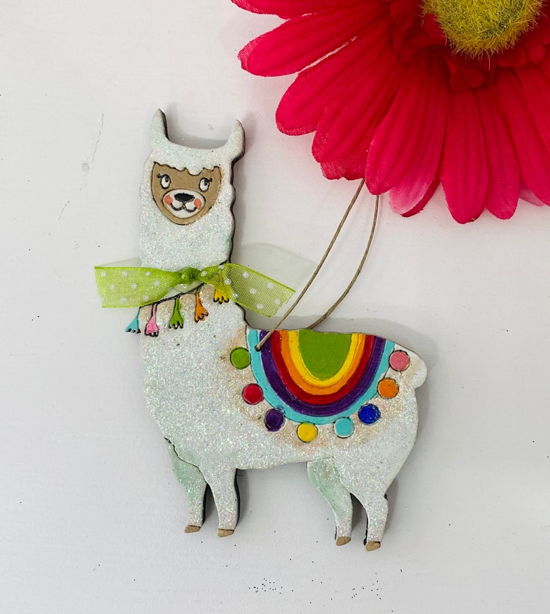 Hand-painted Wood Laser Cut Llama Ornaments