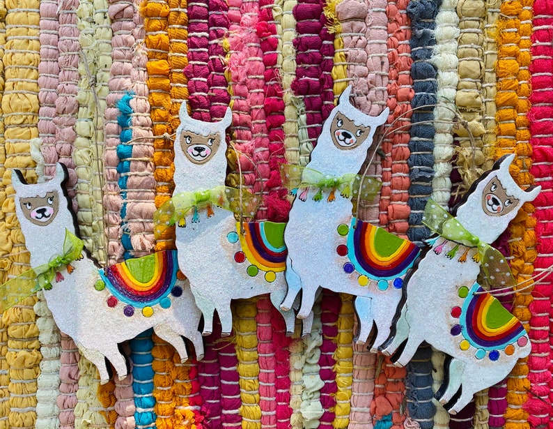 Hand-painted Wood Laser Cut Llama Ornaments