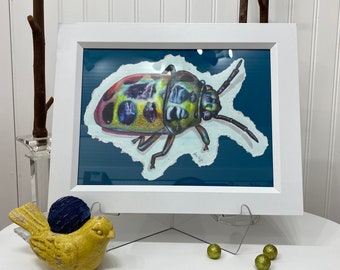 Framed Original Copic Marker Art “Rainbow Beetle” by Joey Dill