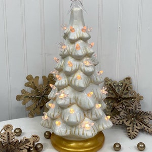 Hand-painted White/Gold Lighted Christmas Tree