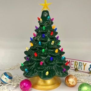 Hand-Painted, Lighted Ceramic Christmas Tree 16”