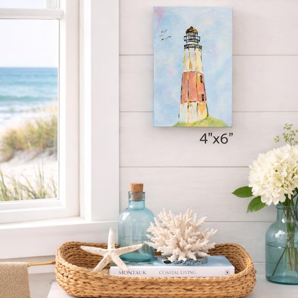 Montauk Lighthouse Acrylic Painting (ORIGINAL) 4”x6”