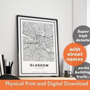Glasgow Karte Druck, Karte Von Glasgow, Stadt Karte, Glasgow Druck Geschenk, Glasgow Karte Kunst, Glasgow Schottland Karte, Glasgow Poster, Glasgow Wandkunst