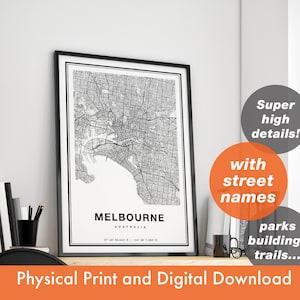 Melbourne Map Print, Printable Map Of Melbourne, City Map Art, Melbourne Print Poster Gift, Melbourne Map Art, Melbourne Poster image 1