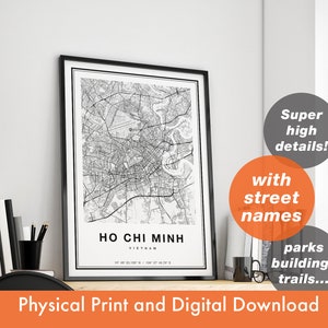 Impressão de mapa de Ho Chi Minh, mapa de Ho Chi Minh, mapa da cidade, arte de mapa, mapa de Ho Chi Minh Vietnã, pôster de Ho Chi Minh, presente de impressão, arte de parede de Ho Chi Minh