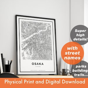 Impressão de mapa de Osaka, mapa de Osaka, mapa da cidade, presente de impressão de Osaka, arte do mapa de Osaka, mapa de Osaka Japão, pôster de Osaka, arte de parede de Osaka