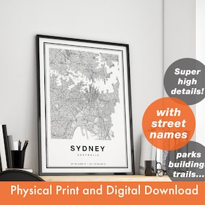 Impressão de mapa de Sydney, mapa da cidade de Sydney, impressão de mapa da Austrália, pôster de Sydney, arte de parede de Sydney, arte de mapa da cidade, mapa de Sydney, arte de Sydney