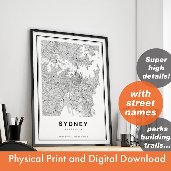 Sydney Map Print, Sydney City Map, Australia Map Print, Sydney Poster, Sydney Wall Art, City Map Art, Map Of Sydney, Sydney Art