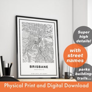 Impressão de mapa de Brisbane, mapa de Brisbane, mapa da cidade, presente de impressão de Brisbane, arte de mapa, mapa de Brisbane Austrália, pôster de Brisbane, arte de parede de Brisbane