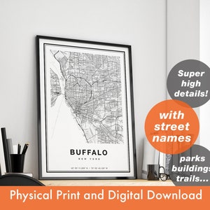 Impression de carte de Buffalo, carte de Buffalo, carte de la ville, cadeau d’impression de Buffalo, art de carte de Buffalo, carte de New York de Buffalo, affiche de Buffalo, art mural de Buffalo