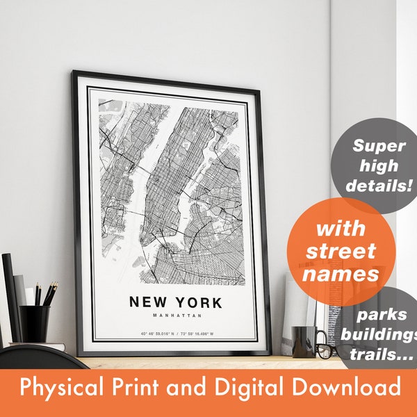 New York Map, New York Print, New York City Map, Manhattan Map Print, NYC Map Print, Manhattan Poster, NY Map, Map Of NYC