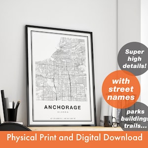 Mapa de Anchorage, impressão de Anchorage, arte de mapa da cidade, arte de Anchorage, pôster de Anchorage, Anchorage Alaska, presente de arte de parede de Anchorage