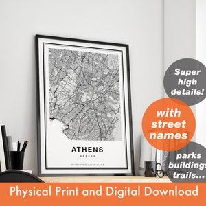 Athen Karte Druck, Athen Stadt Karte Kunst, Athen Griechenland Karte, Athen Poster, Karte von Athen, Reisegeschenk Poster, Athen Wandkunst