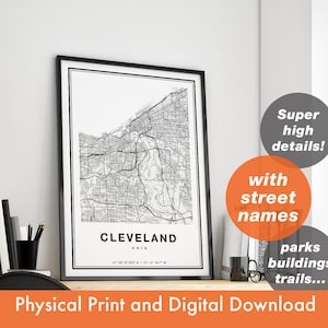 Impressão de mapa de Cleveland, mapa de Cleveland, mapa da cidade, presente de impressão de Cleveland, mapa de Cleveland Ohio, pôster de Cleveland, arte de parede de Cleveland