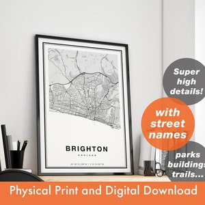 Impressão de mapa de Brighton, mapa de Brighton, mapa da cidade, presente de impressão de Brighton, arte de mapa, mapa de Brighton Inglaterra, pôster de Brighton, arte de parede de Brighton