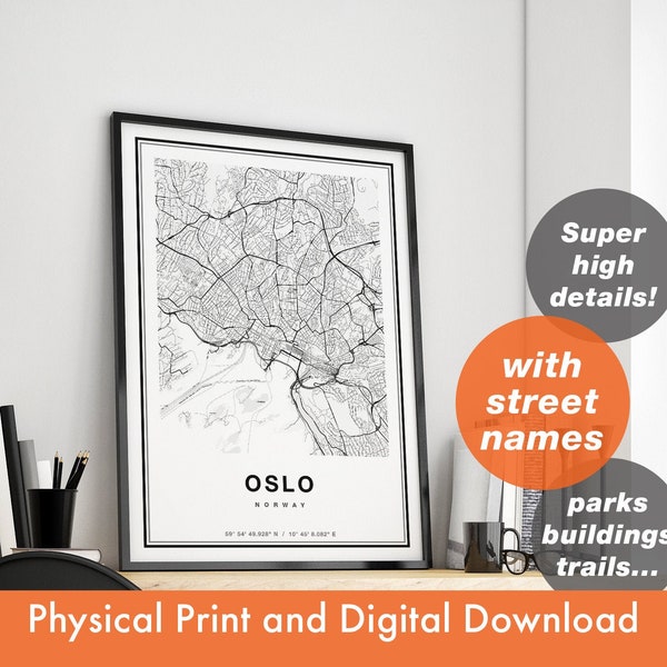 Oslo Map, Oslo City Map, Oslo Print, Oslo  Poster, Map Of Oslo , Oslo Map Print, Oslo Street Map, Oslo  Art Print, Norway Maps, Norway Print