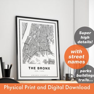 L’impression de la carte de la ville du Bronx, la carte du Bronx, le cadeau d’impression du Bronx, l’art de la carte, la carte du Bronx de New York, l’affiche du Bronx, l’art mural du Bronx