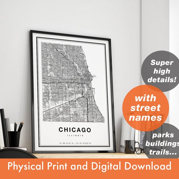 Chicago Map Print, Chicago City Map Print, Chicago Print, Chicago Art, Chicago Poster, Chicago Map Art, Map of Chicago Illinois