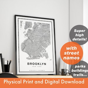 Impressão de mapa do Brooklyn, mapa do Brooklyn, mapa da cidade, presente de impressão do Brooklyn, arte do mapa, mapa do Brooklyn Nova York, pôster do Brooklyn, arte da parede do Brooklyn