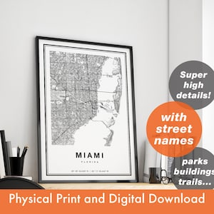 Miami kaart afdrukken, kaart van Miami, stadsplattegrond, Miami print cadeau, Miami kaart kunst, Miami Florida kaart, Miami poster, Miami kunst aan de muur
