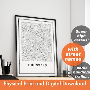 Plan de Bruxelles, plan de la ville de Bruxelles, plan de Bruxelles, affiche de Bruxelles, plan de Bruxelles, affiche de Bruxelles, plan des rues de Bruxelles, Bruxelles Impression artistique