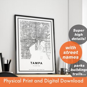 Tampa kaart afdrukken, kaart van Tampa, stadsplattegrond, Tampa print cadeau, Tampa kaart kunst, kaart van Tampa Florida, Tampa poster, kunst aan de muur Tampa