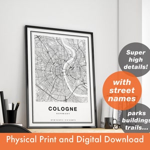 Impressão de mapa de Colônia, mapa de Colônia, mapa da cidade, presente de impressão de Colônia, arte de mapa de Colônia, mapa de Colônia Alemanha, pôster de Colônia, arte de parede de Colônia