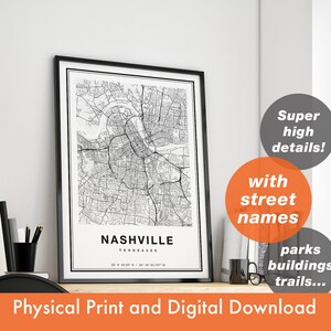 Nashville Map Print, Map Of Nashville, City Map, Nashville Print Gift, Nashville Tennessee Map Art, Nashville Poster, Nashville Wall Art