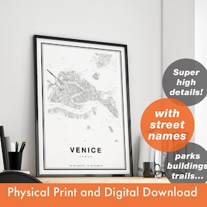 Impression de carte de Venise, Carte de Venise, Plan de la ville, Cadeau d’impression de Venise, Art de la carte de Venise, Carte d’Italie de Venise, Affiche de Venise, Art mural de Venise