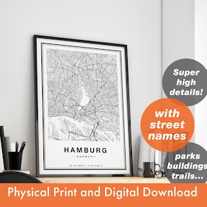 Impressão de mapa de Hamburgo, mapa de Hamburgo, mapa da cidade, presente de impressão de Hamburgo, arte do mapa de Hamburgo, mapa de Hamburgo Alemanha, pôster de Hamburgo, arte de parede de Hamburgo
