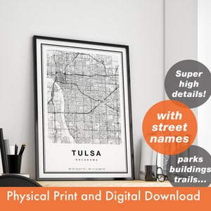 Impressão do mapa de Tulsa, mapa de Tulsa, mapa da cidade, presente de impressão de Tulsa, arte do mapa de Tulsa, mapa de Tulsa Oklahoma, pôster de Tulsa, arte de parede de Tulsa