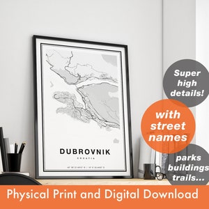 Impressão de mapa de Dubrovnik, mapa de Dubrovnik, mapa da cidade, presente de impressão de Dubrovnik, arte de mapa, mapa de Dubrovnik Croácia, pôster de Dubrovnik, arte de parede de Dubrovnik